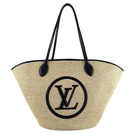 Borsa a Spalla in Pelle Raffia Saint Jacques di Louis Vuitton Nero Beige