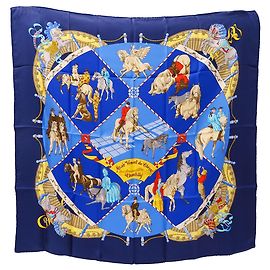 Hermès Seidenschal - Lebendes Pferdemuseum Chantilly Blau