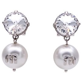Miu Miu Silber Clip Ohrringe mit Kunstperle und Strass Silber