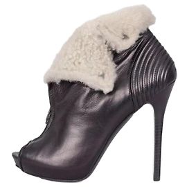Alexander McQueen Black Leather Shearling Ankle Boots Sz.39.5 Brown