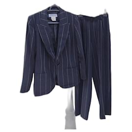 Tailleur pantalon Yves Saint Laurent noir à fines rayures en laine Noir