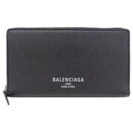 Balenciaga-Carteira longa masculina Balenciaga em couro preto-Preto