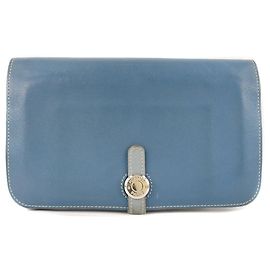 Carteira combinada Dogon Duo em couro Hermès Azul