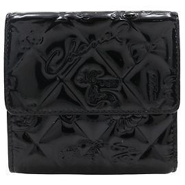 Chanel Bi-Fold Geldbörse aus gepolstertem Lackleder Schwarz