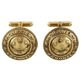 Gemelli rotondi vintage Chanel placcati oro D'oro