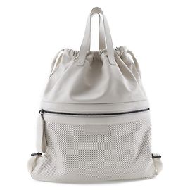 Sac à dos à cordon Bottega Veneta en cuir perforé grand format Beige