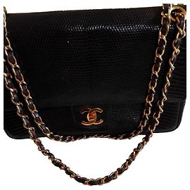 Chanel Timeless Classic handbag brown lizard leather gold hardware Brown