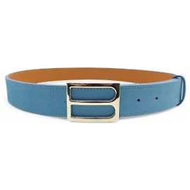 CINTA NOVA BERLUTI FIVELA B-BELT AÇO PALÁDIO 95 LINK DE COURO TEXTURIZADO AZUL Azul