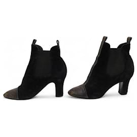 Louis Vuitton-LOUIS VUITTON REVIVAL ANKLE BOOTS 39 MONOGRAM & SUEDE-Black