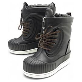 Louis Vuitton-NEW LOUIS VUITTON 1A8C08 SLALOM FLAT HALF BOOTS MONOGRAM 40 SNOW-Black
