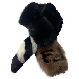 Sciarpa in pelliccia di volpe con logo FENDI per donne Marrone Nero Bianco