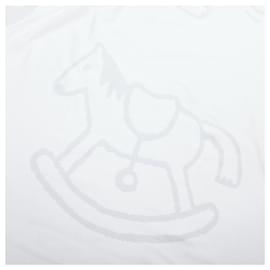 Hermès-HERMES Baby light blue cotton baby horse print white trim blanket 115cm-Blue