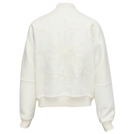 Hermès Wende-Bomberjacke aus 100% Kaschmir mit Lederapplikation HERMES FR38 M Weiß Roh