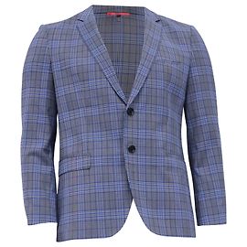 Hugo Boss Plaid Single-Breasted Blazer in Blue Wool Blue