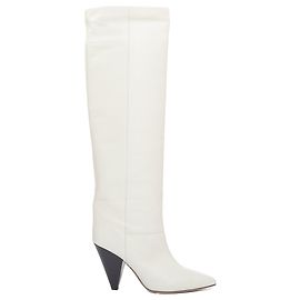 Isabel Marant Loens Leather High Boots White Cream