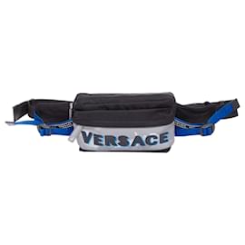 Versace-Bolsa de cintura em nylon preto com logo refletivo VERSACE e alça Greca-Preto