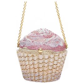 Bolsa clutch Say Yes de cristal cupcake de morango em ouro rosa limitado da JUDITH LEIBER Rosa