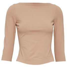 Alaïa ALAIA Pullover aus Viskose-Mix in Tan Nude mit kurzen Ärmeln und Bootsausschnitt FR36 S Braun
