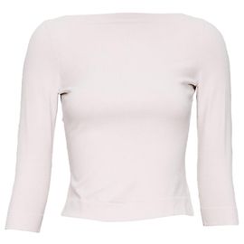 Alaïa ALAIA weißer Viskose-Mix Pullover mit kurzen Ärmeln und Bootsausschnitt FR36 S Weiß