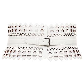 Alaïa Cinto largo de couro branco ALAIA com recortes geométricos e bordas em scallop de 65 cm Branco