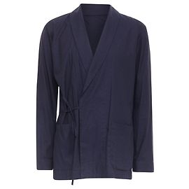 Dries Van Noten subtle printed cotton collared kimono overshirt Blue Navy blue