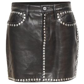 Frame Denim Schwarzer Lammleder Minirock mit silbernen Nieten von FRAME, hohe Taille, 25" Schwarz