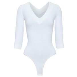 Alaïa ALAIA Oberteil aus weißem Viskose-Mix, V-Ausschnitt, 3/4-Ärmel, FR36 S Weiß
