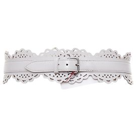 Alaïa Alaia Leather Laser Cut Scallop Belt Grey