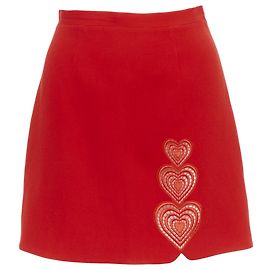CHRISTOPHER KANE red heart embroidered cut out side A-line skirt UK8 S Red