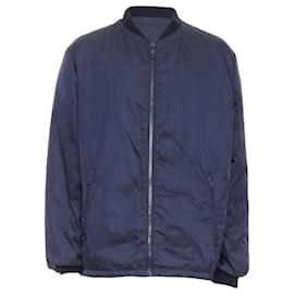Prada nylon zip pockets padded down oversized bomber jacket Blue Navy blue