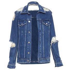 Acne Studios Fever Torn distressed denim cut out jacket Blue