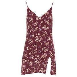 Reformation Marlowe Viskose Blumenmuster Mini-Kleid mit hohem Schlitz Rot Bordeaux