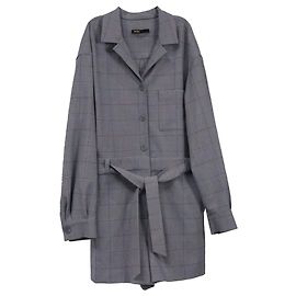 Maje Checked Belted Jumpsuit in Grey Wool Grey
