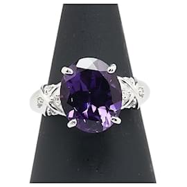 Autre Marque-Au750 White Gold Amethyst Diamond Ring-Purple