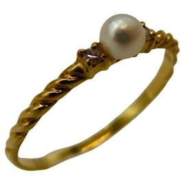 Autre Marque-Au750 Pearl Diamond Ring-Golden