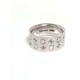 Céline Celine Men's Macadam Logo Wide Ring in Silver Other