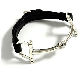 Pulseira Charm Horsebit Hermès Preto Prata