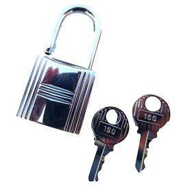 Hermès medium padlock in palladium silvered steel with two keys, box and dustbag Silver hardware