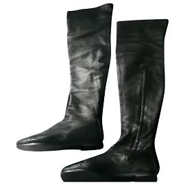 CHANEL Black Leather Thigh-High Boots Size 41 GOOD CONDITION rare Black