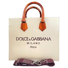Dolce & Gabbana Men's 2-Way Leather Shoulder Tote Bag Brown Beige