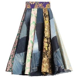 Dolce & Gabbana Patchwork Midi Rock Denim und Seide Blau Blau