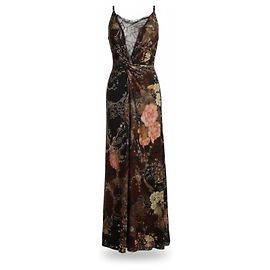Abendkleid aus Seide von Roberto Cavalli in Braun mit Blumenmuster Braun