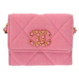 Carteira com aba Chanel 19 Rosa