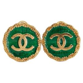 Orecchini rotondi Vintage Chanel Coco Mark D'oro Verde