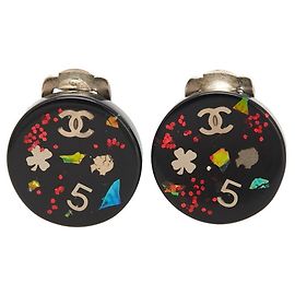 Orecchini Chanel Coco Mark Mademoiselle Clover Clip Nero Multicolore