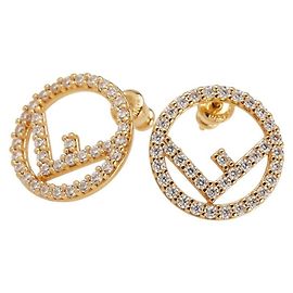 Fendi F's Gold Plated Rhinestone Stud Earrings Golden