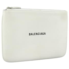Balenciaga-Pochete Logo Balenciaga Everyday em Couro Impresso Pequena-Branco