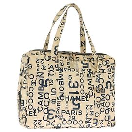 Chanel Cambon Bolsa Tote de Lona Branca Branco