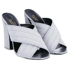 Gucci Webby metallic leather sandals silver Silvery Metallic