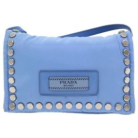 Borsa a tracolla Prada Etiquette Mini Tessuto Studded Blu